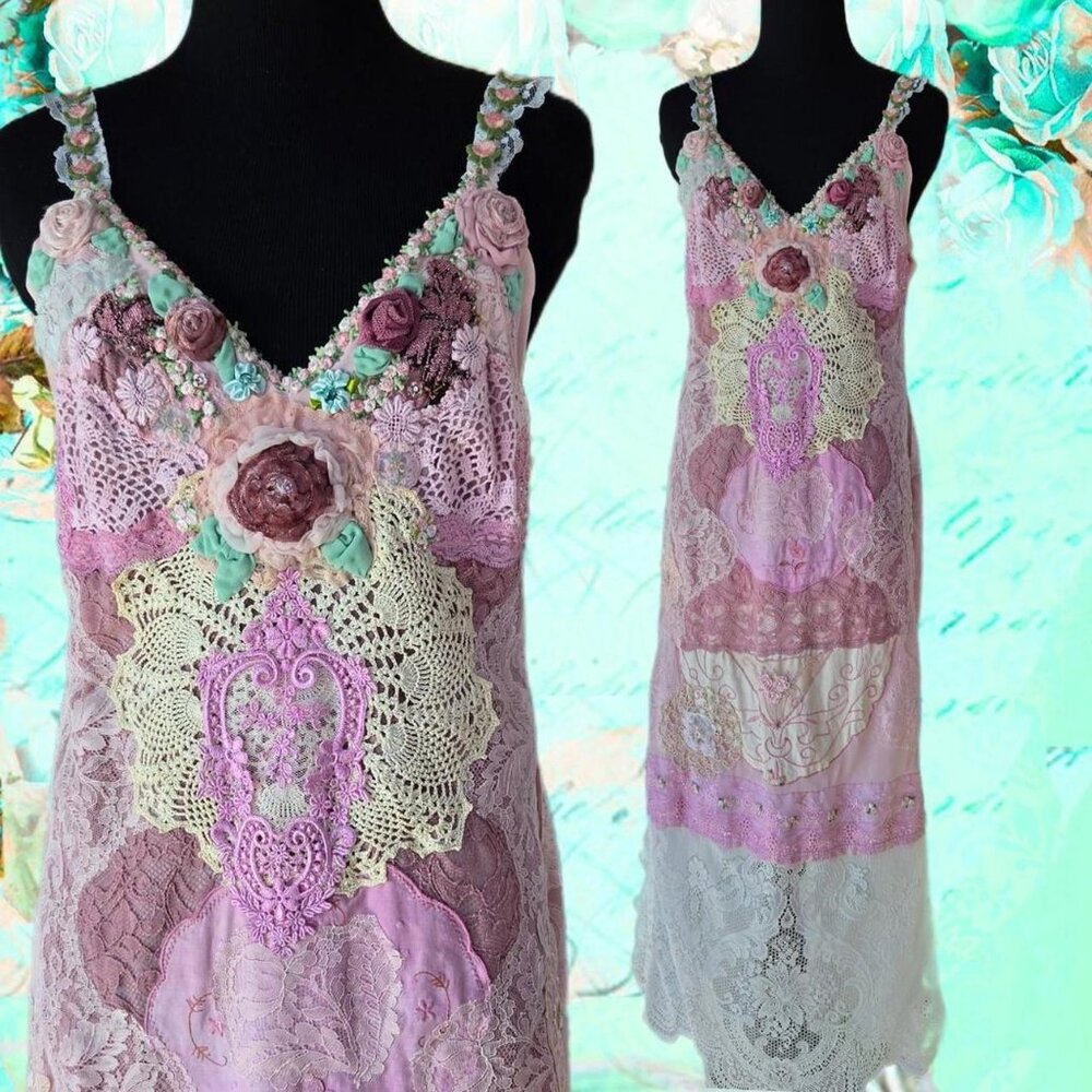Timeless Beauty Heirloom Lace Maxi Dress - Repurposed Vintage Romantic Gown
